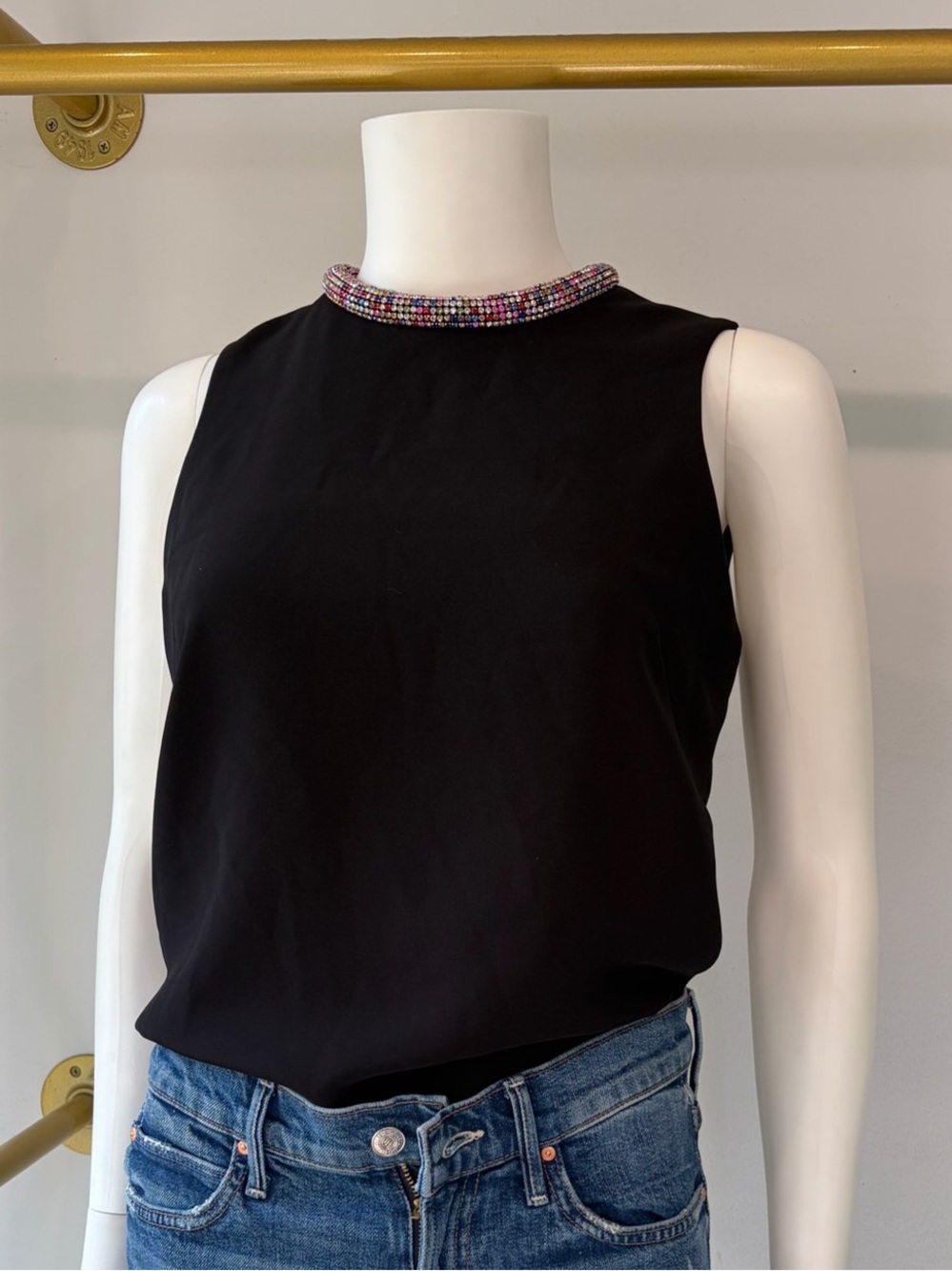 Amanda Uprichard Sleeveless Black Beaded-Neck Shell Top - Unbranded